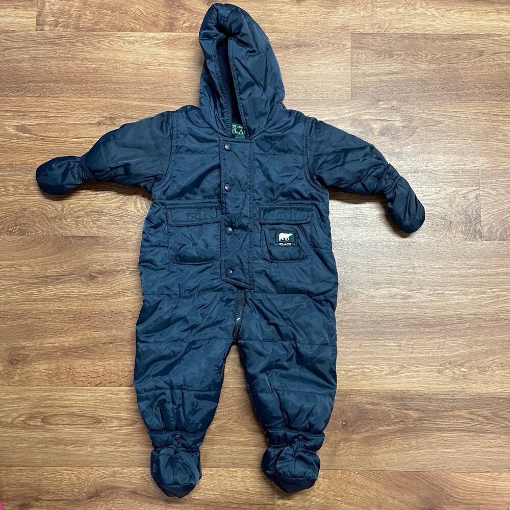 Childrens Place Navy Blue Nylon Puffer Snow Suit Bay Size 6-9M Months Winter